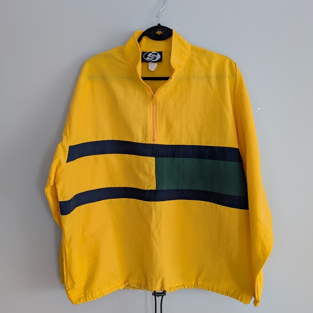 Vintage Surf Style 90s Set Bright Yellow Windbreaker Pants USA Made L XL - Picture 2 of 14